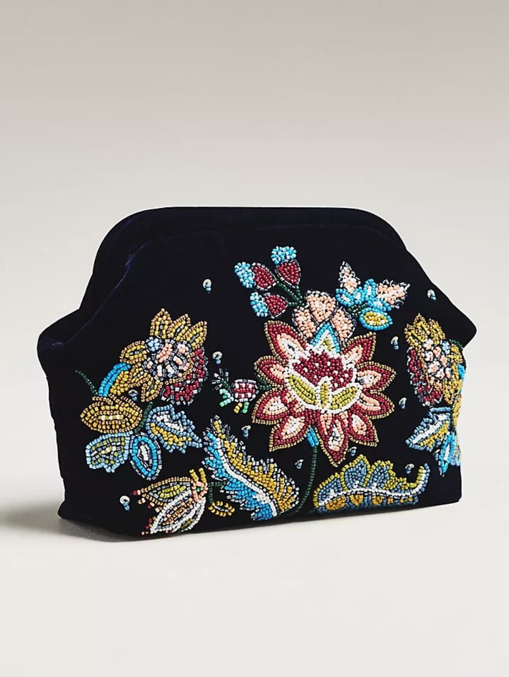 Anthropologie Beaded Floral Velvet Clutch